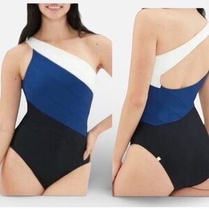 Summersalt The Sidestroke one shoulder one-piece swimsuit black white blue 22